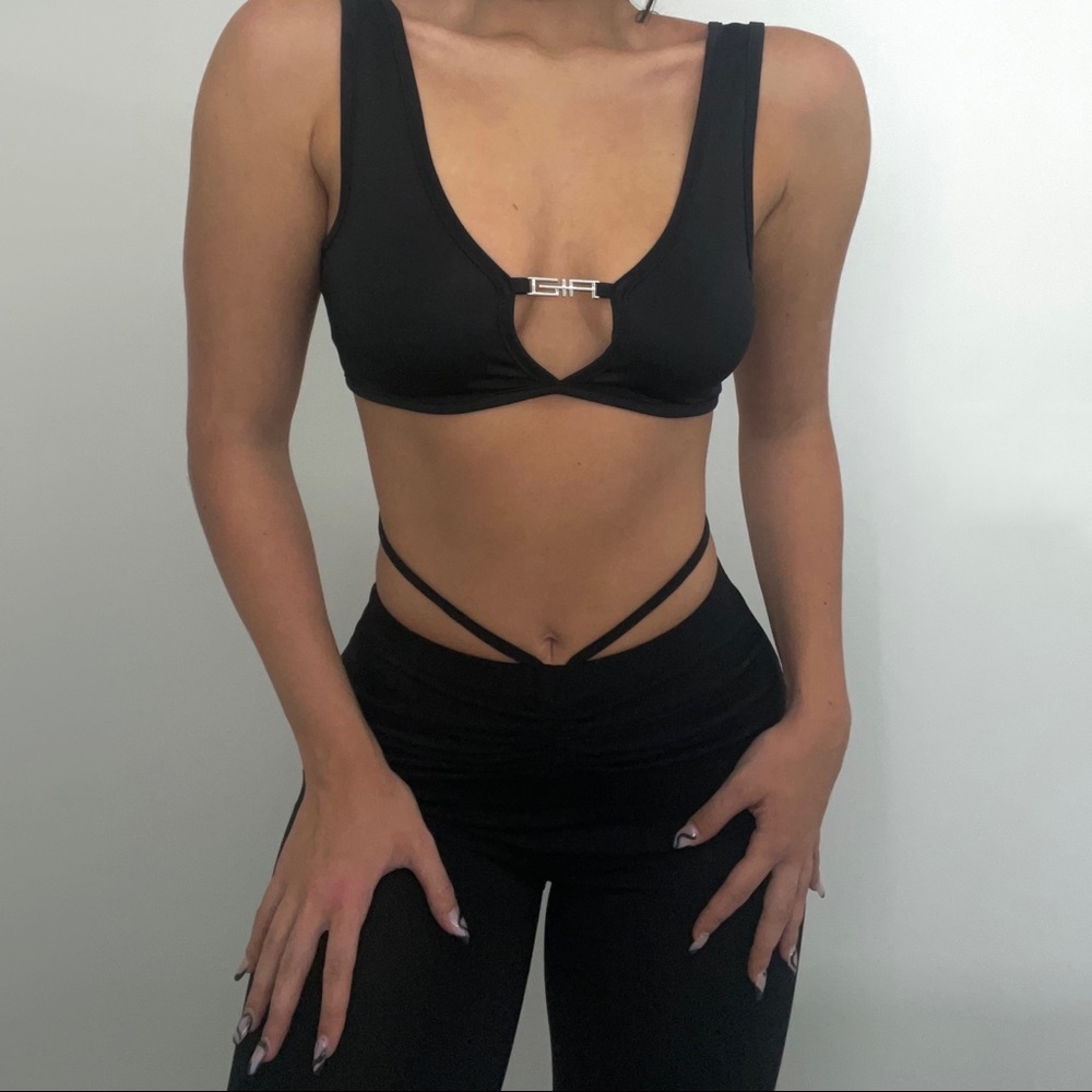 Metal Logo V-Neck Crop Top